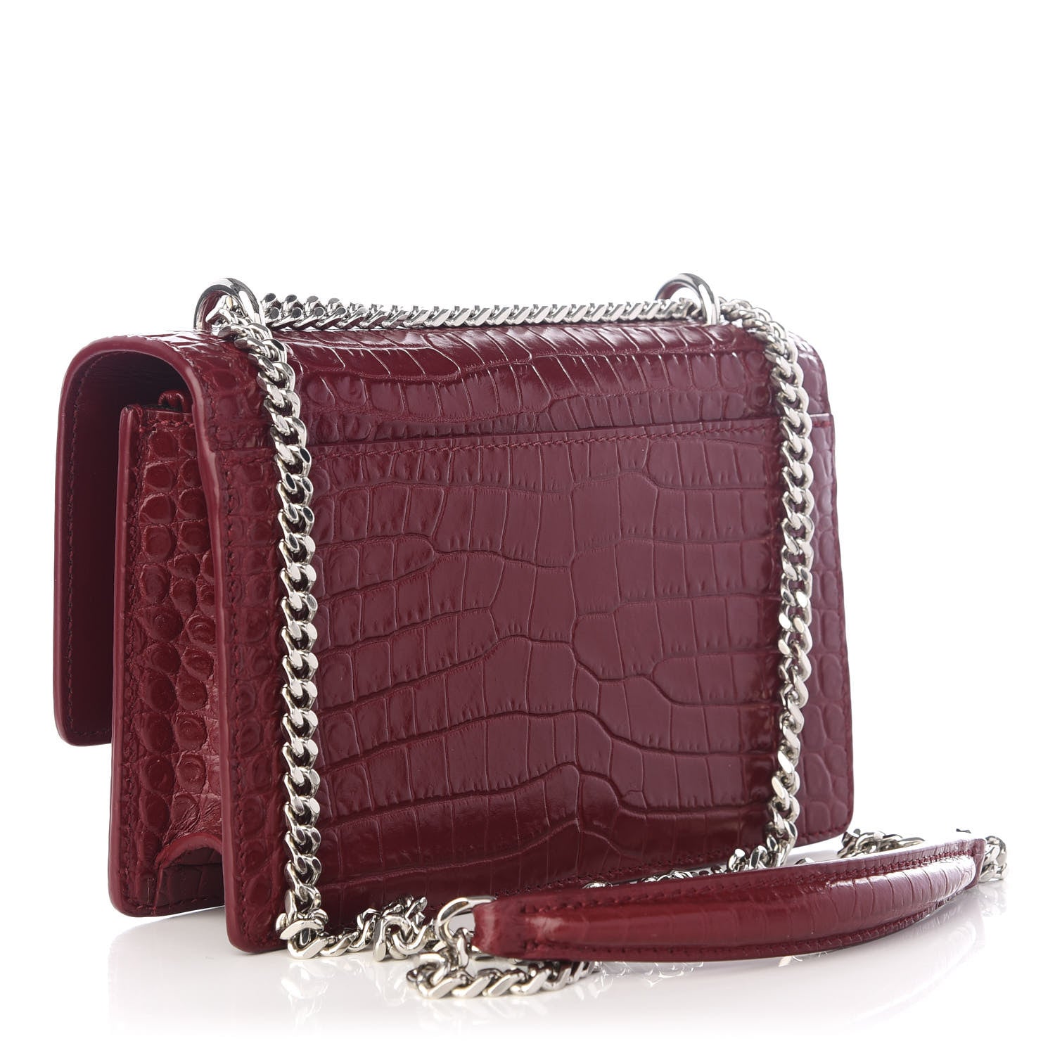 Saint Laurent Calfskin Crocodile Embossed Monogram Sunset Chain Wallet Palissandre 2 of 9