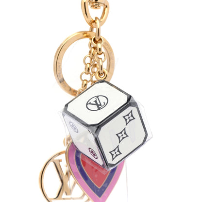 Louis Vuitton Metal Resin Game On Dice and Heart Charm Key Holder Gold 5 of 5