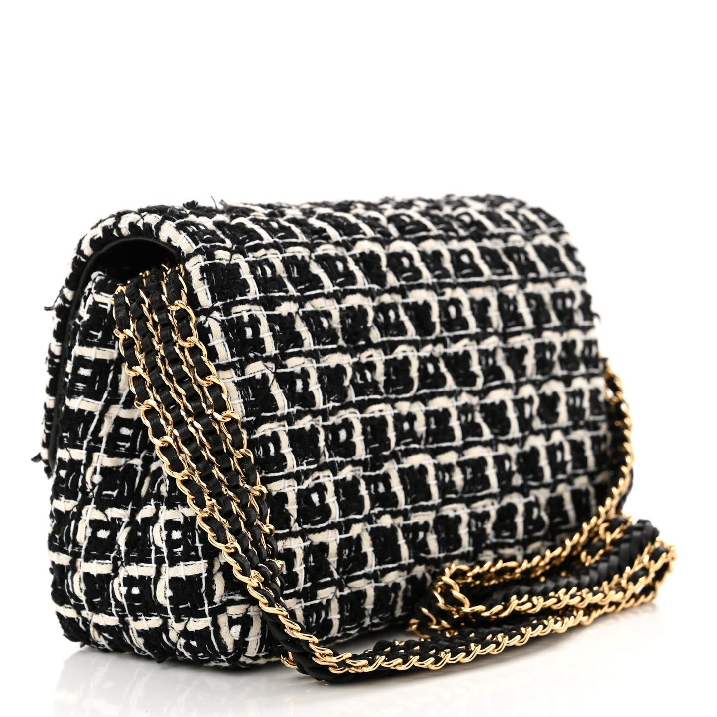 Tweed Quilted Multi Chain Mini Flap Black Ecru White
