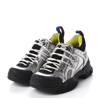 Gucci X SEGA Metallic Calfskin Mesh Womens Flashtrek Sneakers 36 Silver Black 3 of 9