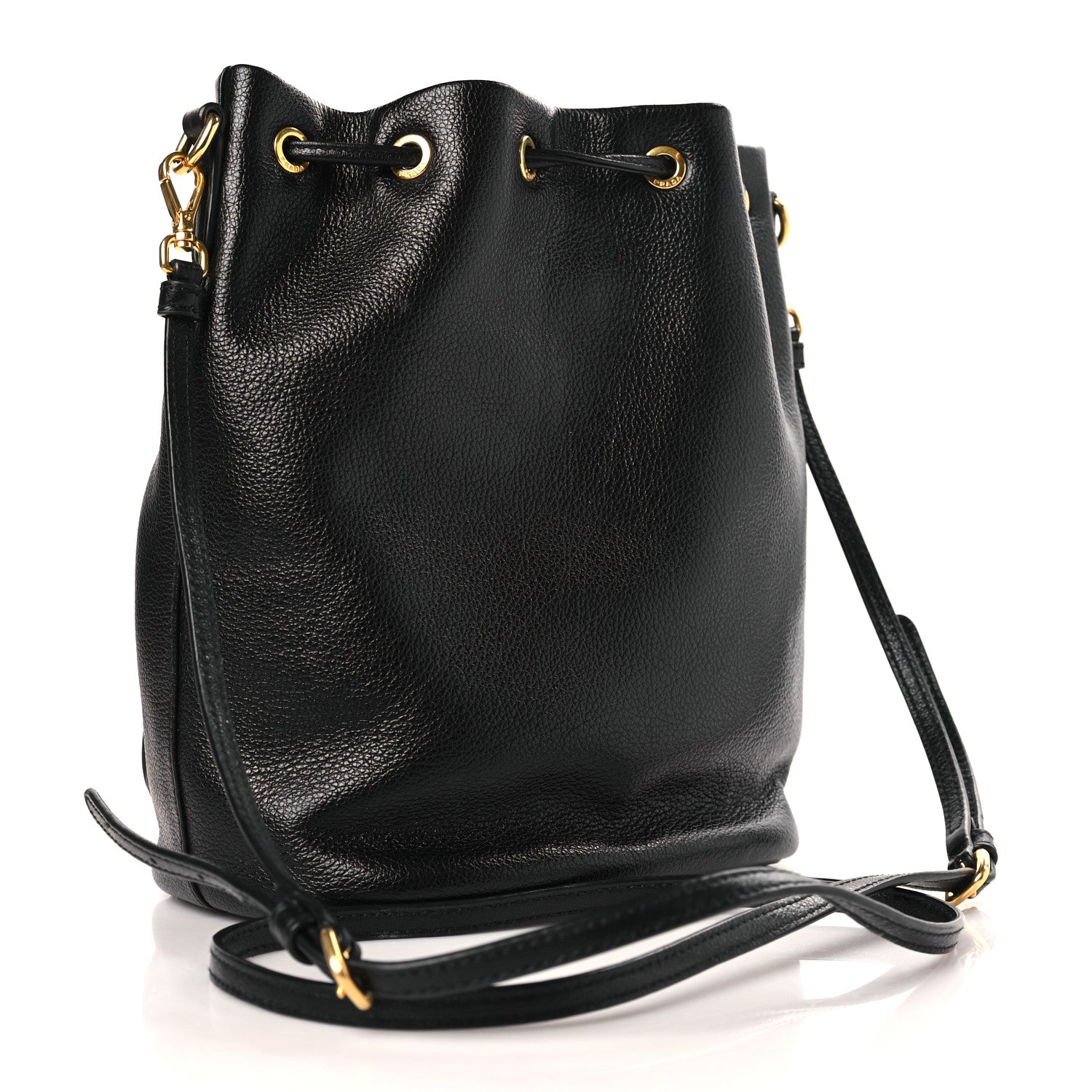 Prada Glace Calfskin Embossed Bucket Bag Black 3 of 9