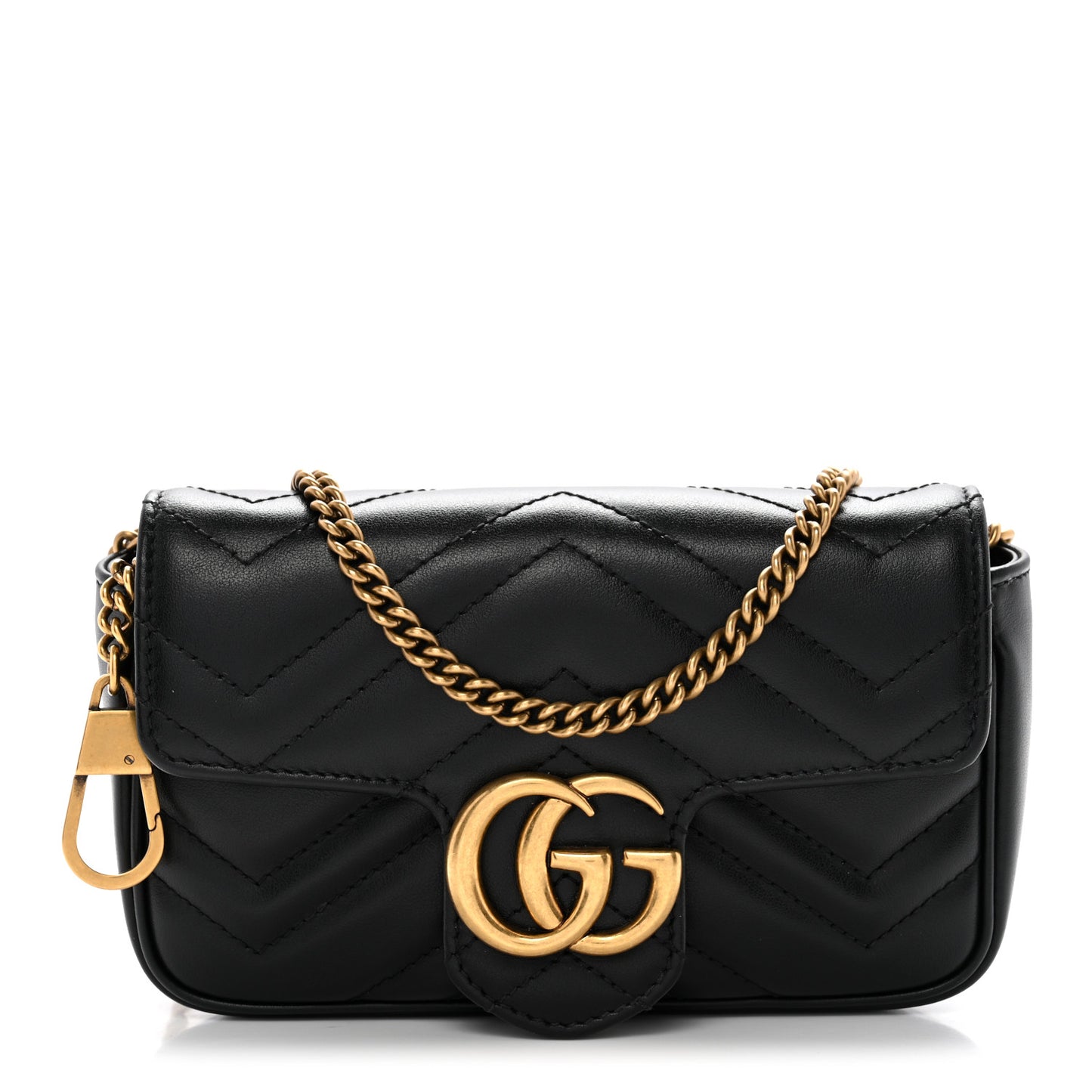 Calfskin Matelasse Super Mini GG Marmont Shoulder Bag Black