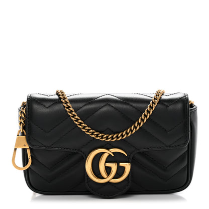 Gucci Calfskin Matelasse Super Mini GG Marmont Shoulder Bag Black 1 of 14
