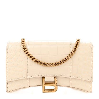 Balenciaga Shiny Calfskin Crocodile Embossed Hourglass Chain Bag Cream 1 of 13