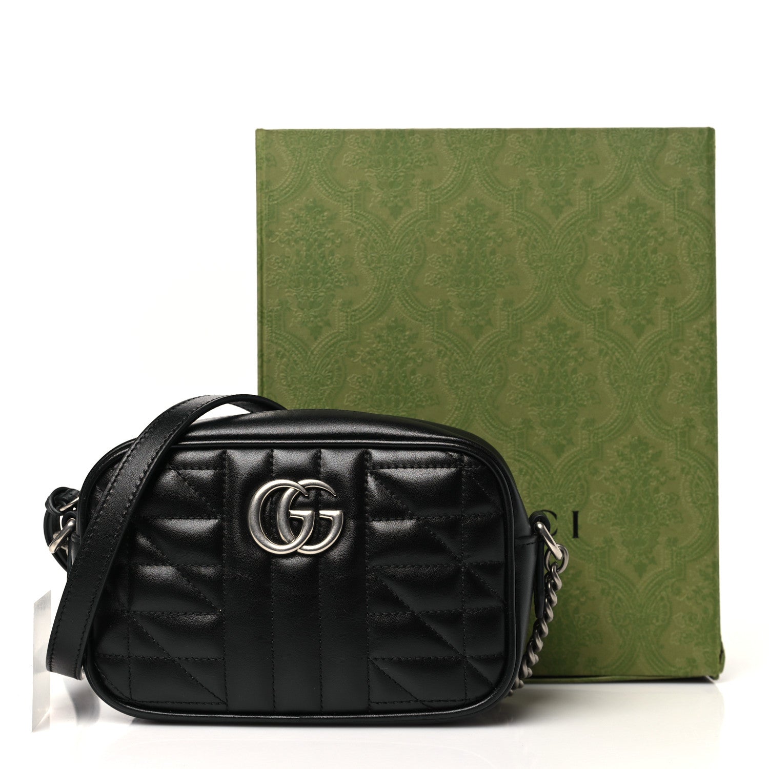 Gucci Calfskin Matelasse Aria Mini GG Marmont Chain Shoulder Bag Black 11 of 11