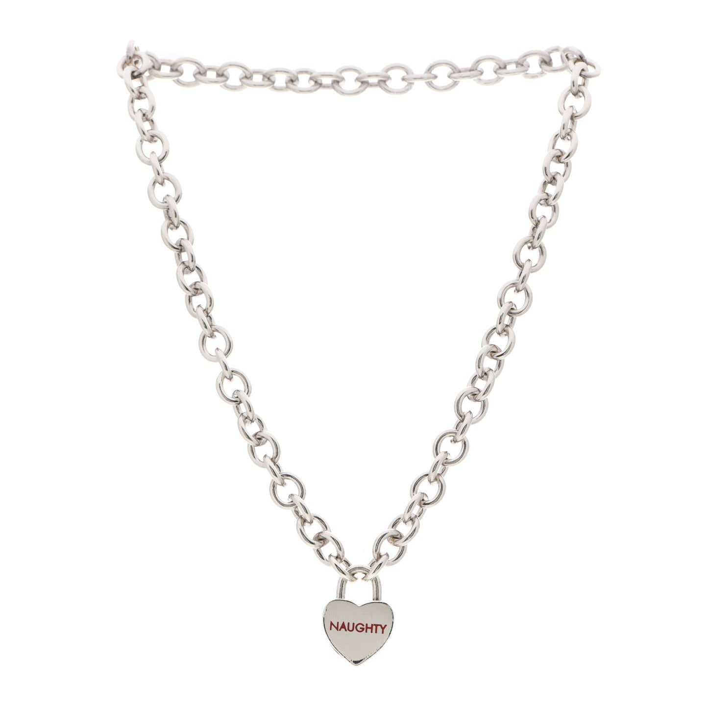 Sterling Silver Heart Naughty & Nice Heart Lock Pendant Necklace