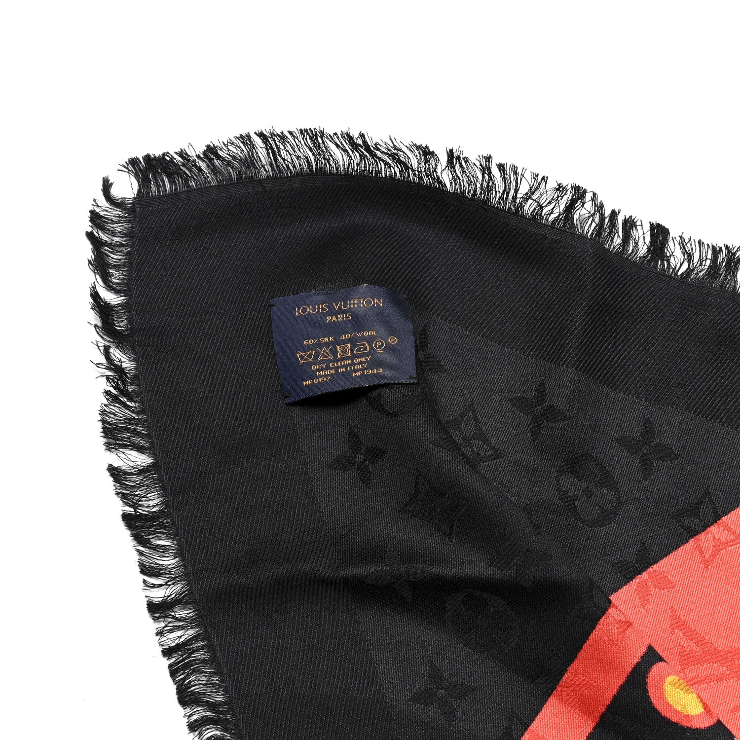 Louis Vuitton Silk Wool Monogram Kabuki Stickers Shawl Black 3 of 5