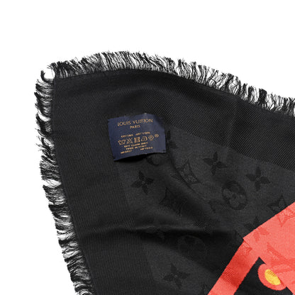 Louis Vuitton Silk Wool Monogram Kabuki Stickers Shawl Black 3 of 5