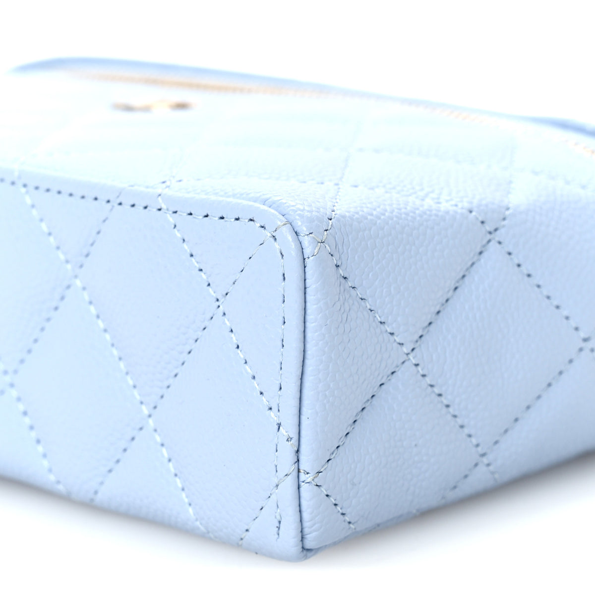 Chanel Caviar Quilted Top Handle Slim Vanity With Chain Light Blue 10 of 11