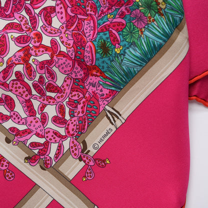 Hermes Silk Jardins D Hiver Scarf 90 Rose Vif Vert Creme 4 of 5