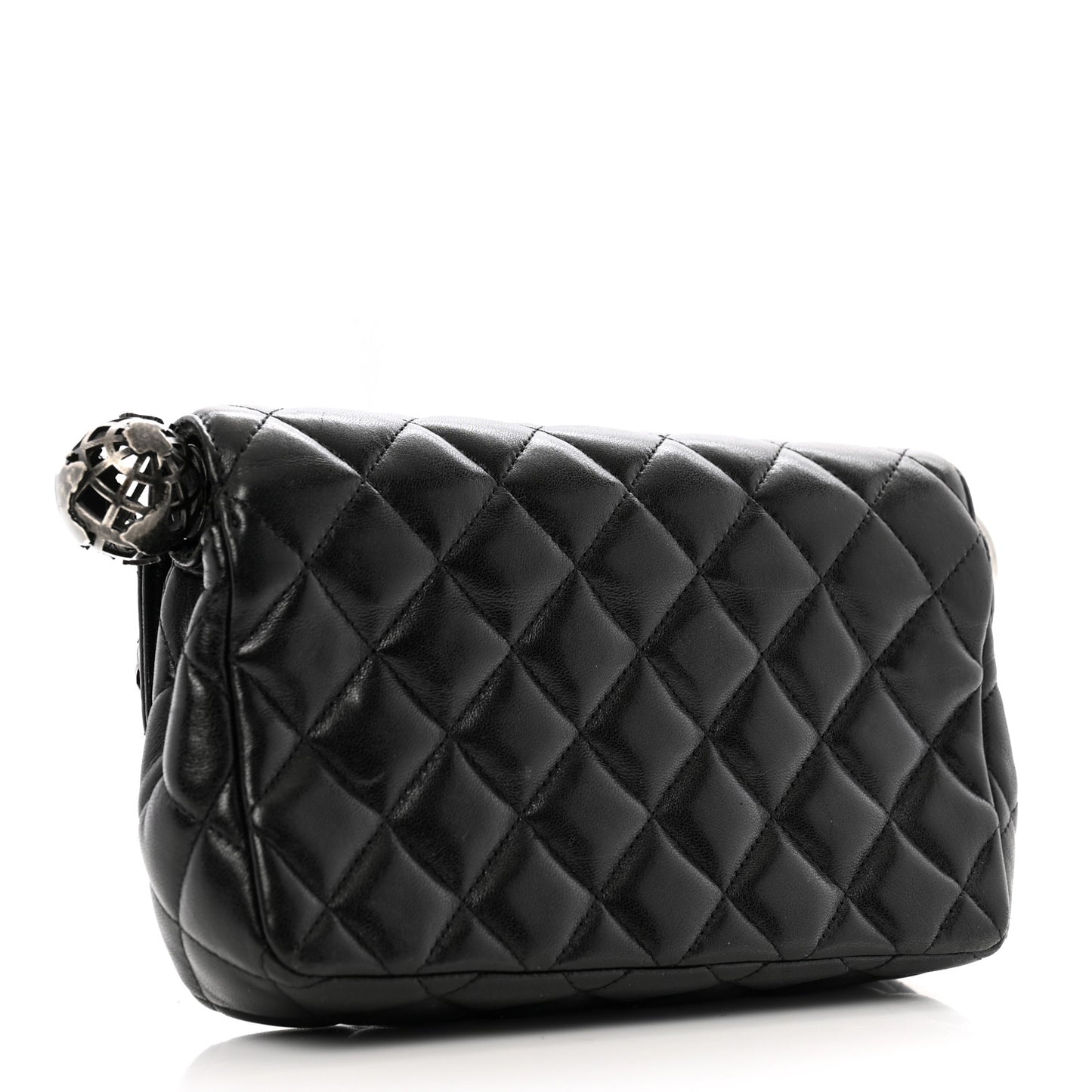 Lambskin Quilted Mini Around the World Flap Black