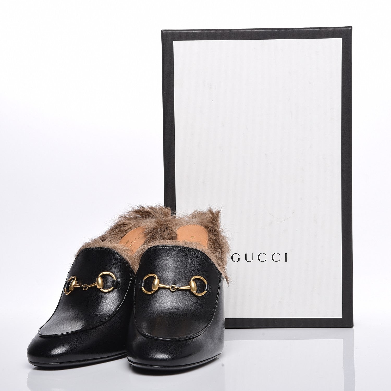 Gucci Malaga Kid Fur Princetown High Heel Mules 37.5 Black Naturale 8 of 16