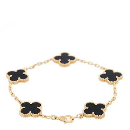 Van Cleef & Arpels 18K Yellow Gold Black Onyx 5 Motifs Vintage Alhambra Bracelet 2 of 3