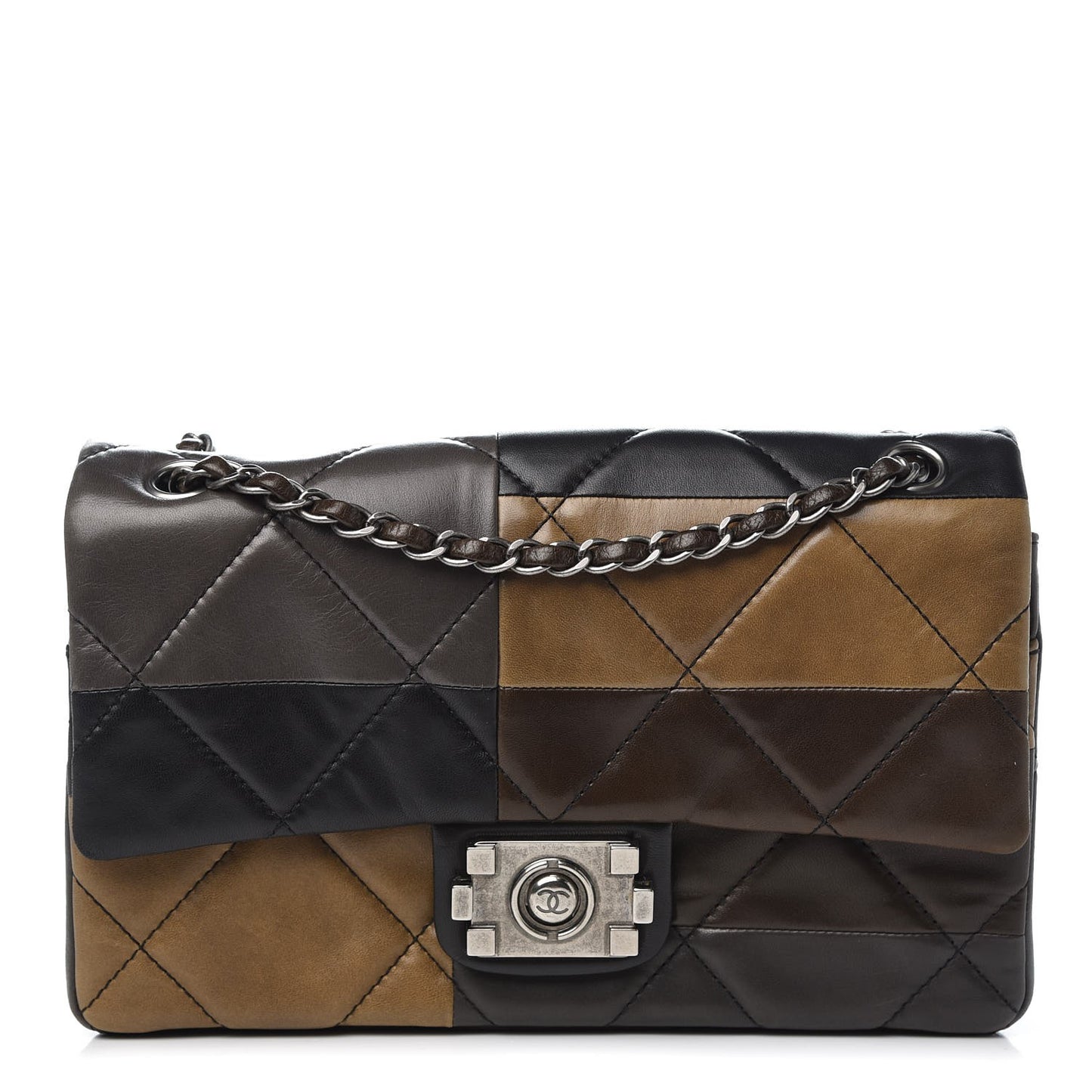 Lambskin Quilted Patchwork Boy Flap Brown