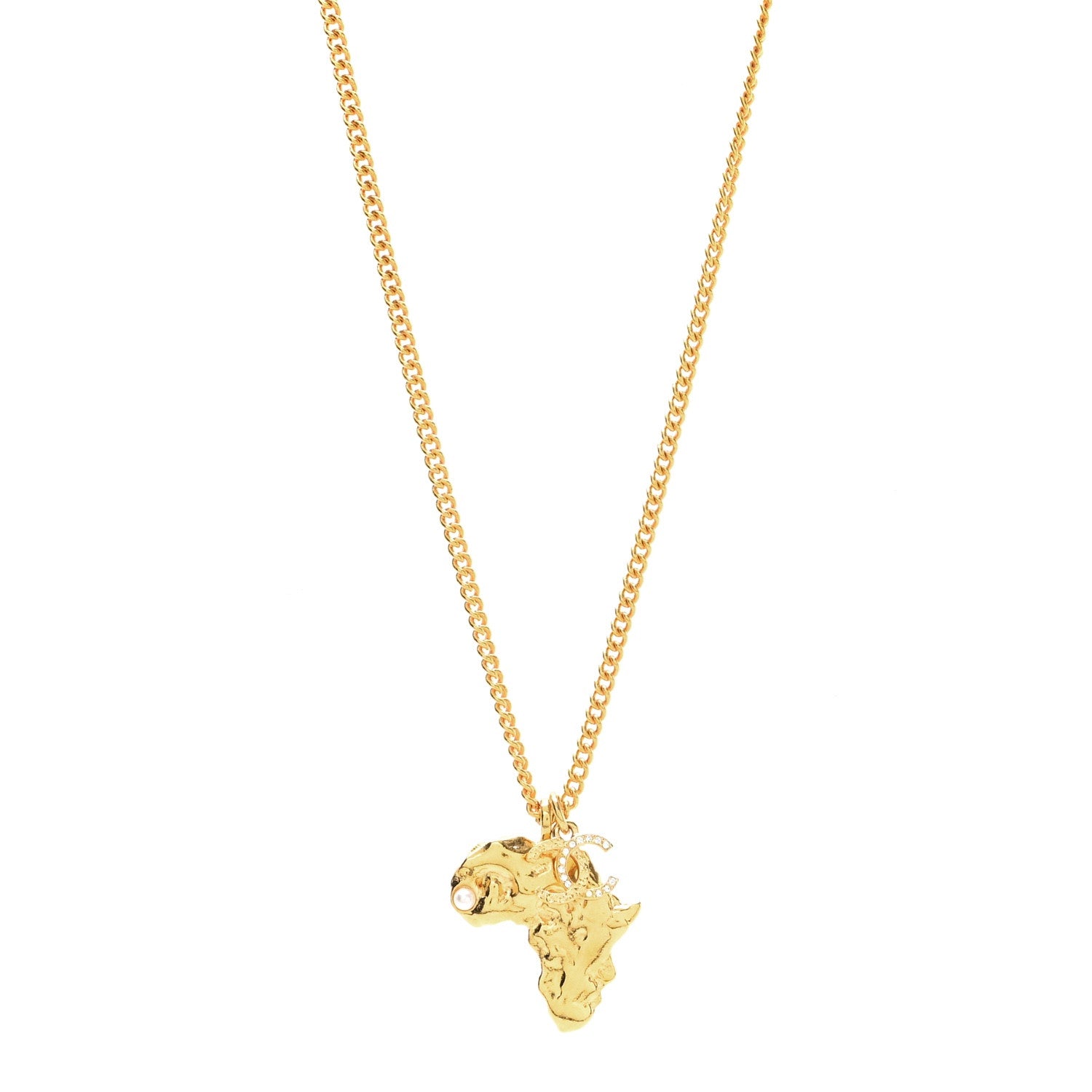 Chanel Crystal Pearl CC Africa Pendant Necklace Gold White 1 of 4