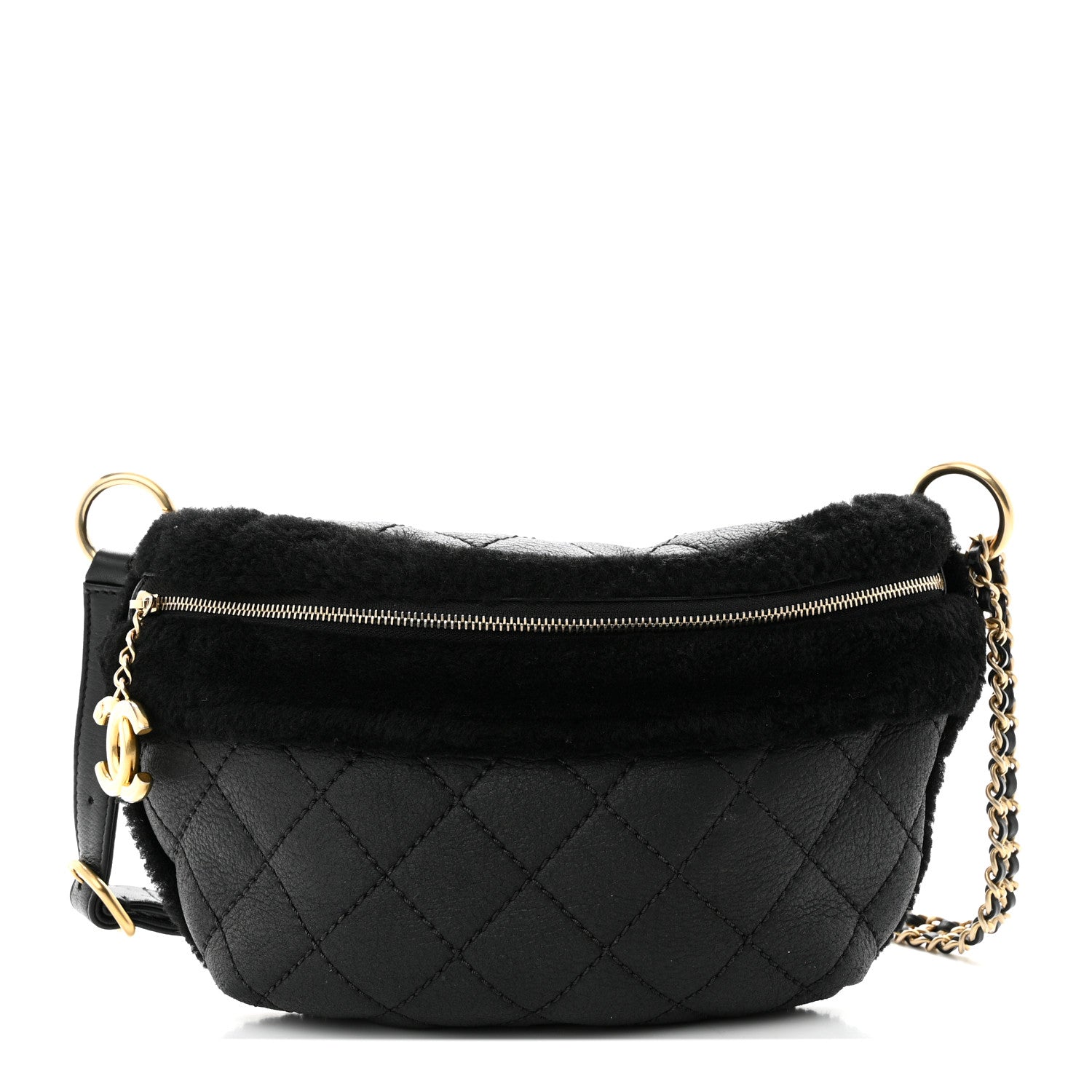 Chanel Calfskin Fur Quilted Waist Bag Fanny Pack Black 1 of 11