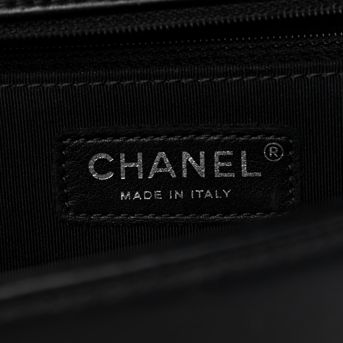 Calfskin Chevron Quilted Large Boy Flap Black