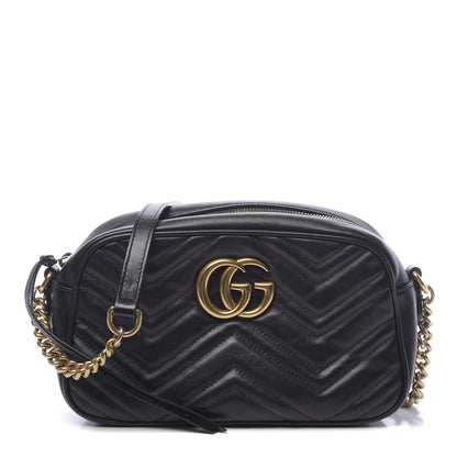 Gucci Calfskin Matelasse Small GG Marmont Chain Shoulder Bag Black 1 of 14