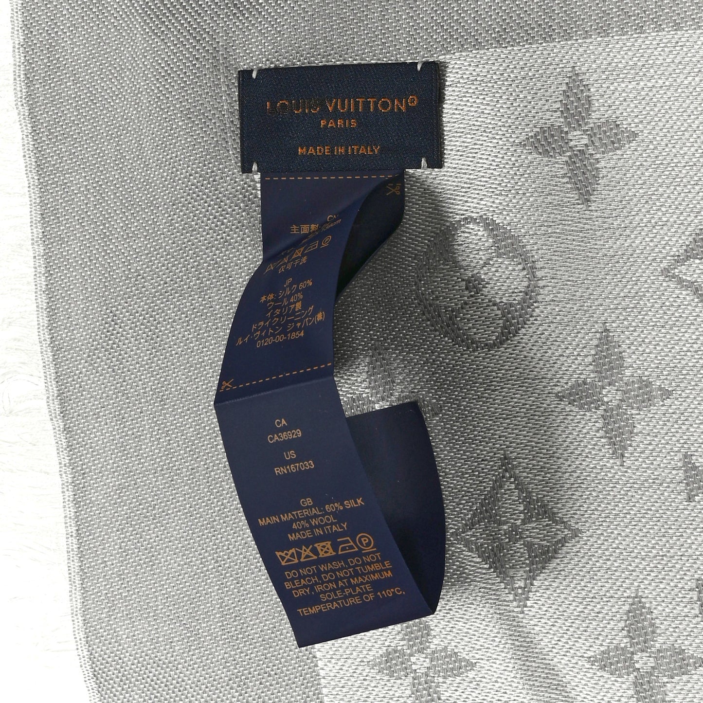 Wool Silk Monogram Denim Shawl Pearl Grey