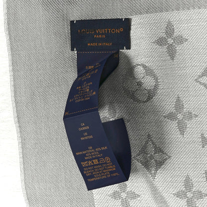 Louis Vuitton Wool Silk Monogram Denim Shawl Pearl Grey 3 of 5