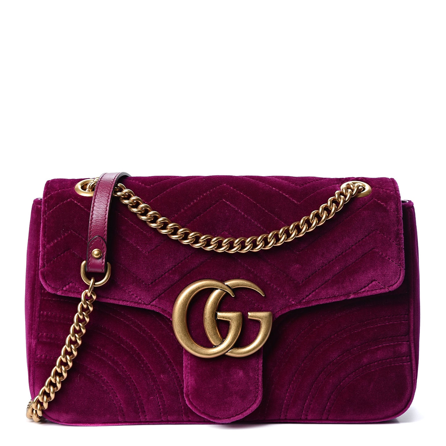 Velvet Matelasse Medium GG Marmont Shoulder Bag Fuchsia Violet Cyclamen