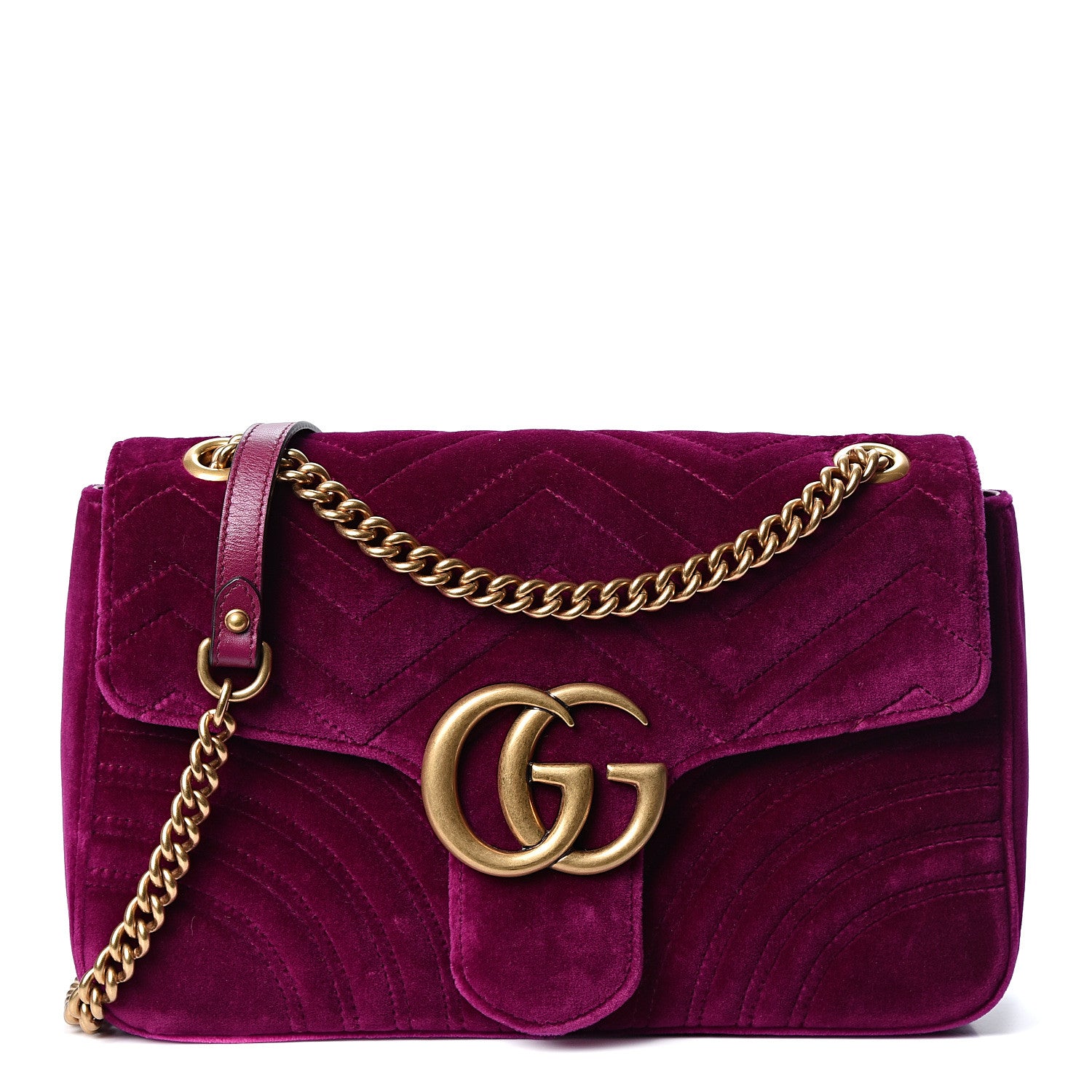Gucci Velvet Matelasse Medium GG Marmont Shoulder Bag Fuchsia Violet Cyclamen 1 of 10
