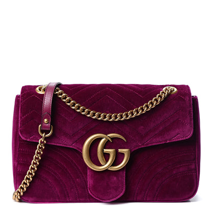 Gucci Velvet Matelasse Medium GG Marmont Shoulder Bag Fuchsia Violet Cyclamen 1 of 10