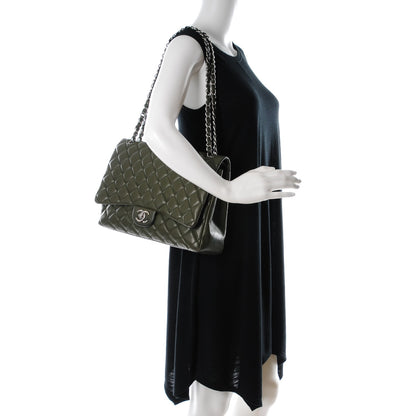 Chanel Caviar Quilted Maxi Double Flap Dark Green 2 of 9
