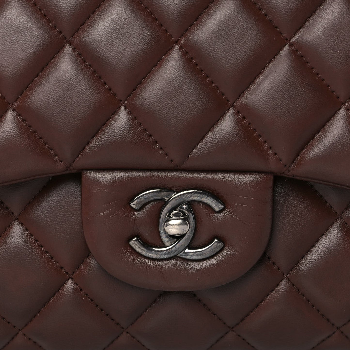Lambskin Quilted Jumbo Double Flap Dark Brown
