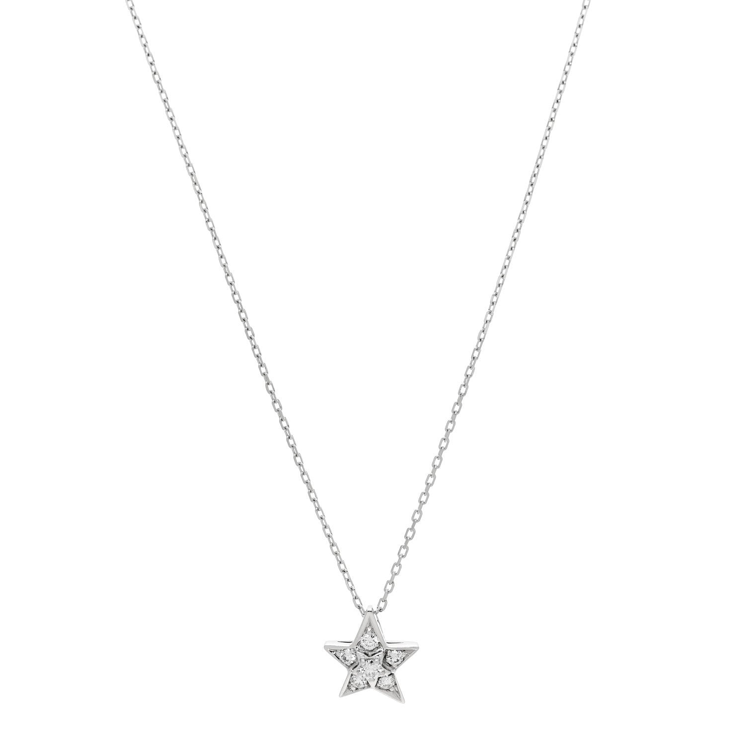 Chanel 18K White Gold Diamond Small Comete Geode Pendant Necklace 1 of 6