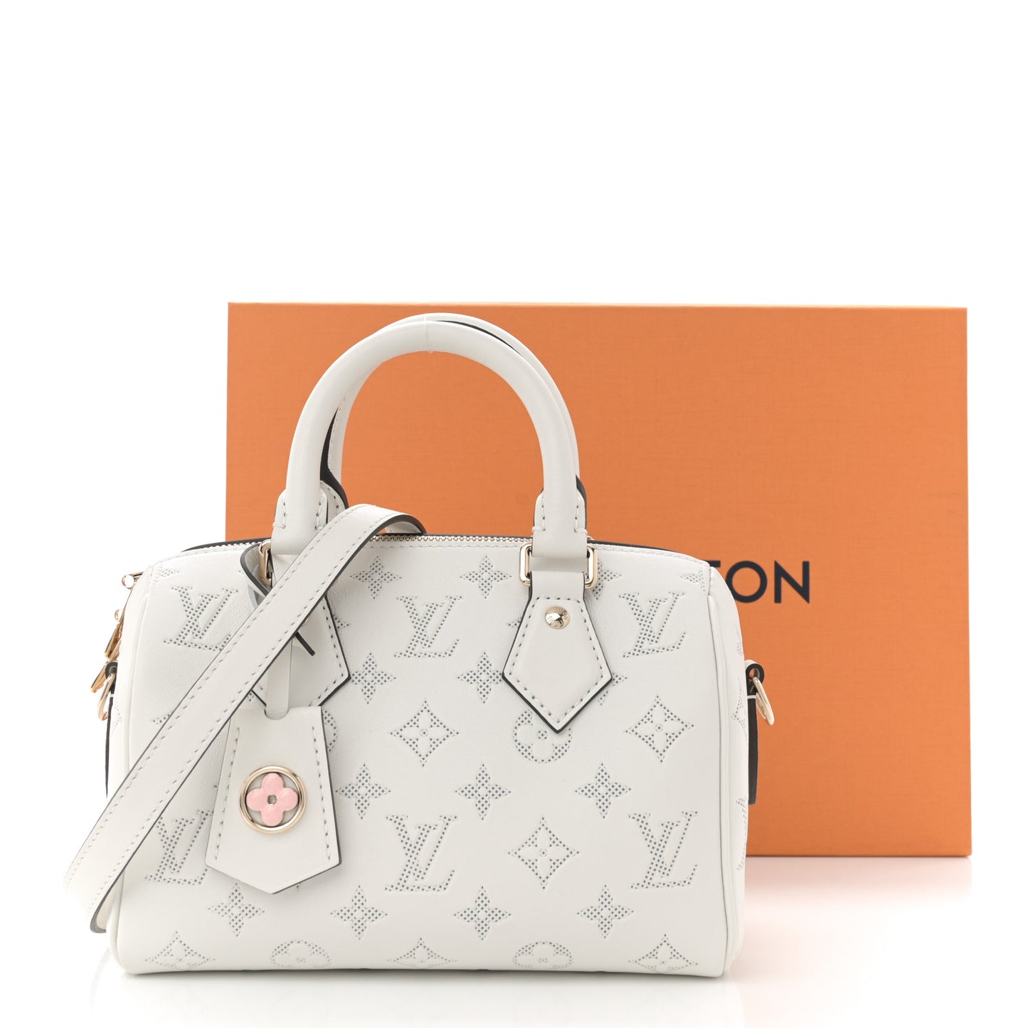 Monogram Embossed Calfskin Speedy Bandouliere 20 White Blanc