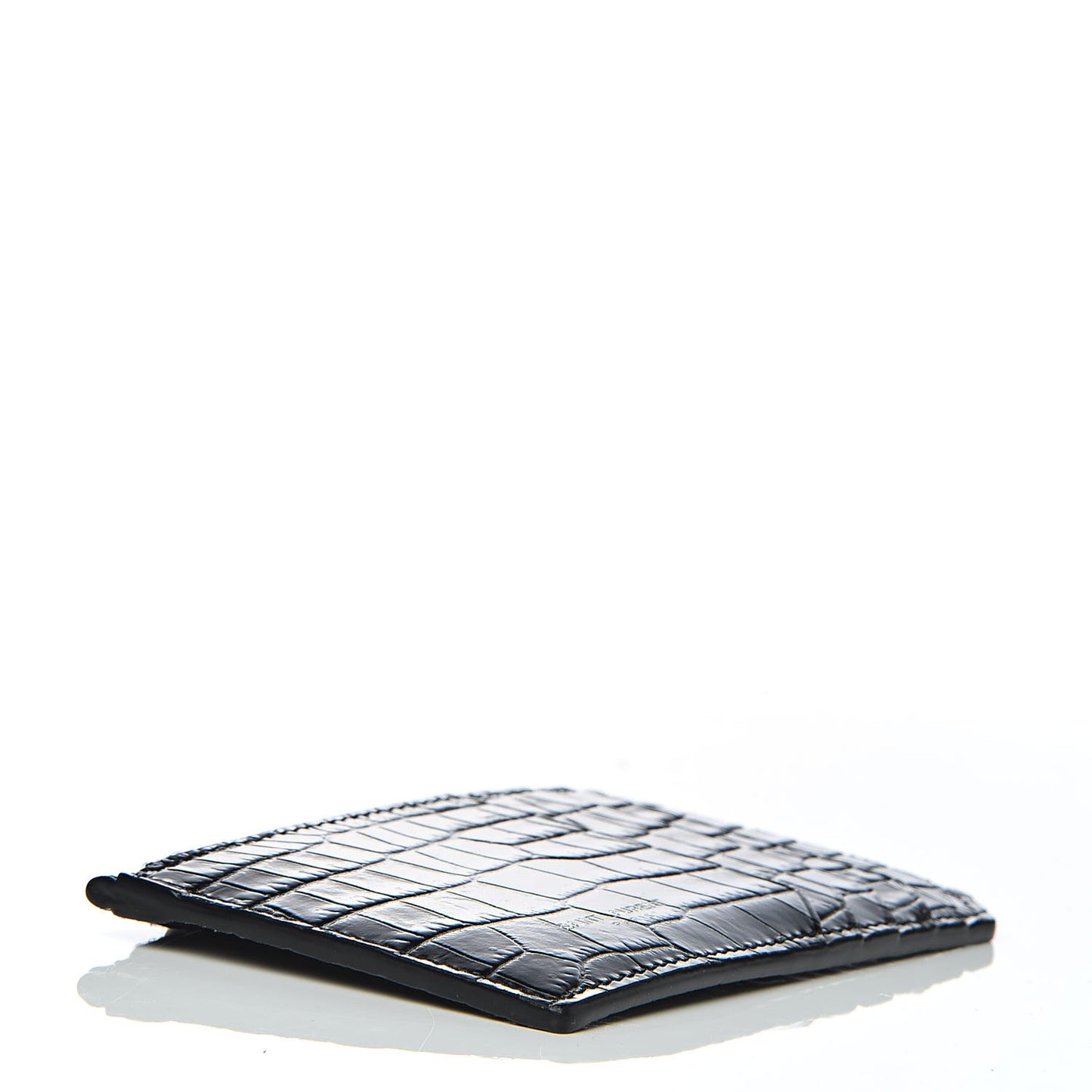 Calfskin Crocodile Embossed 5 Fragments Zip Pouch Card Holder Black