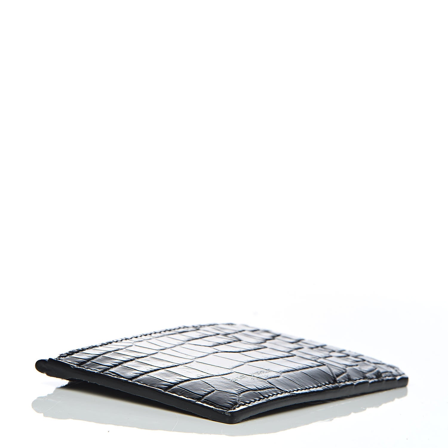Saint Laurent Calfskin Crocodile Embossed 5 Fragments Zip Pouch Card Holder Black 4 of 7
