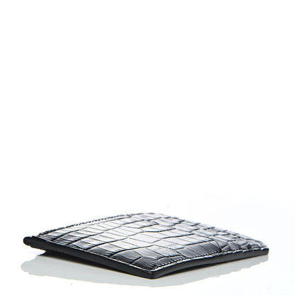 Saint Laurent Calfskin Crocodile Embossed 5 Fragments Zip Pouch Card Holder Black 4 of 7