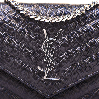 Saint Laurent Grain De Poudre Matelasse Chevron Monogram Envelope Chain Wallet Black 10 of 12