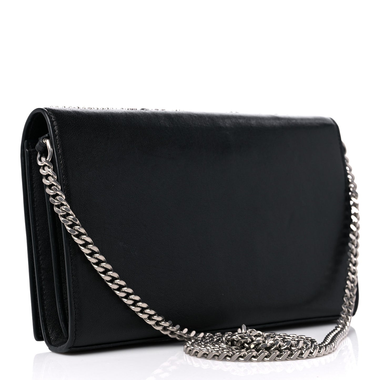 Lambskin Bandana Studded Monogram Chain Wallet Black