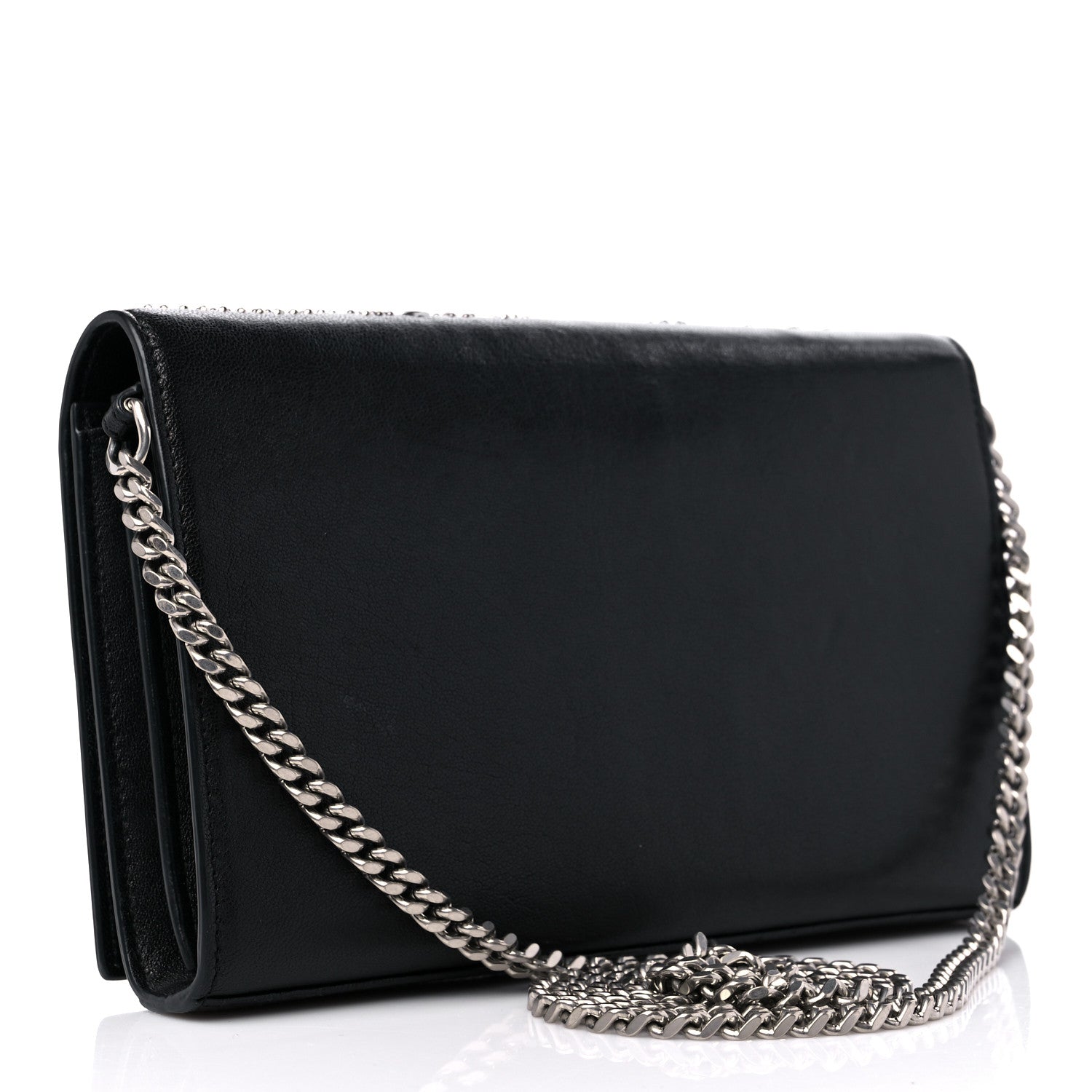Saint Laurent Lambskin Bandana Studded Monogram Chain Wallet Black 3 of 15