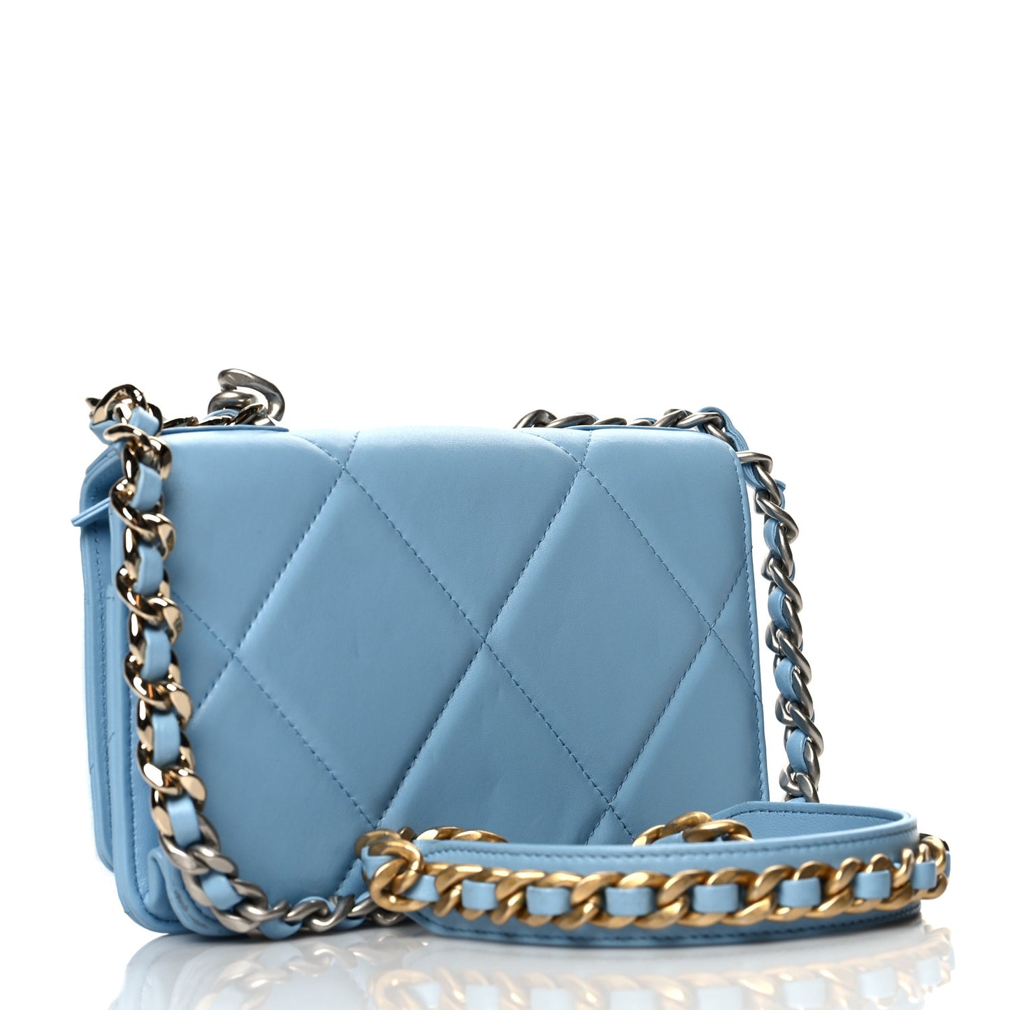 Lambskin Quilted Chanel 19 Wallet On Chain WOC Light Blue