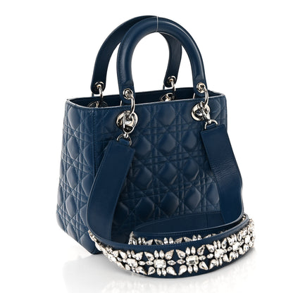 Christian Dior Lambskin Cannage Medium Lady Dior Crystal Strap Navy 3 of 9