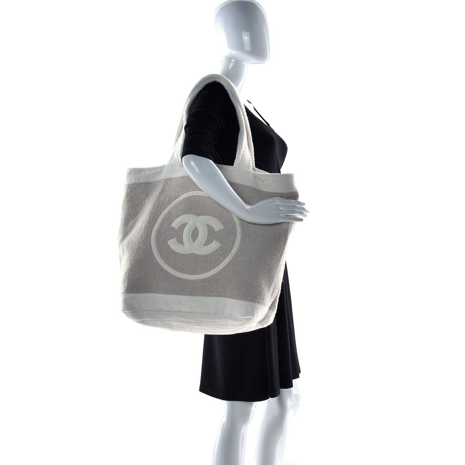 Chanel Terry Cotton CC Beach Tote Towel Set Beige White 2 of 13