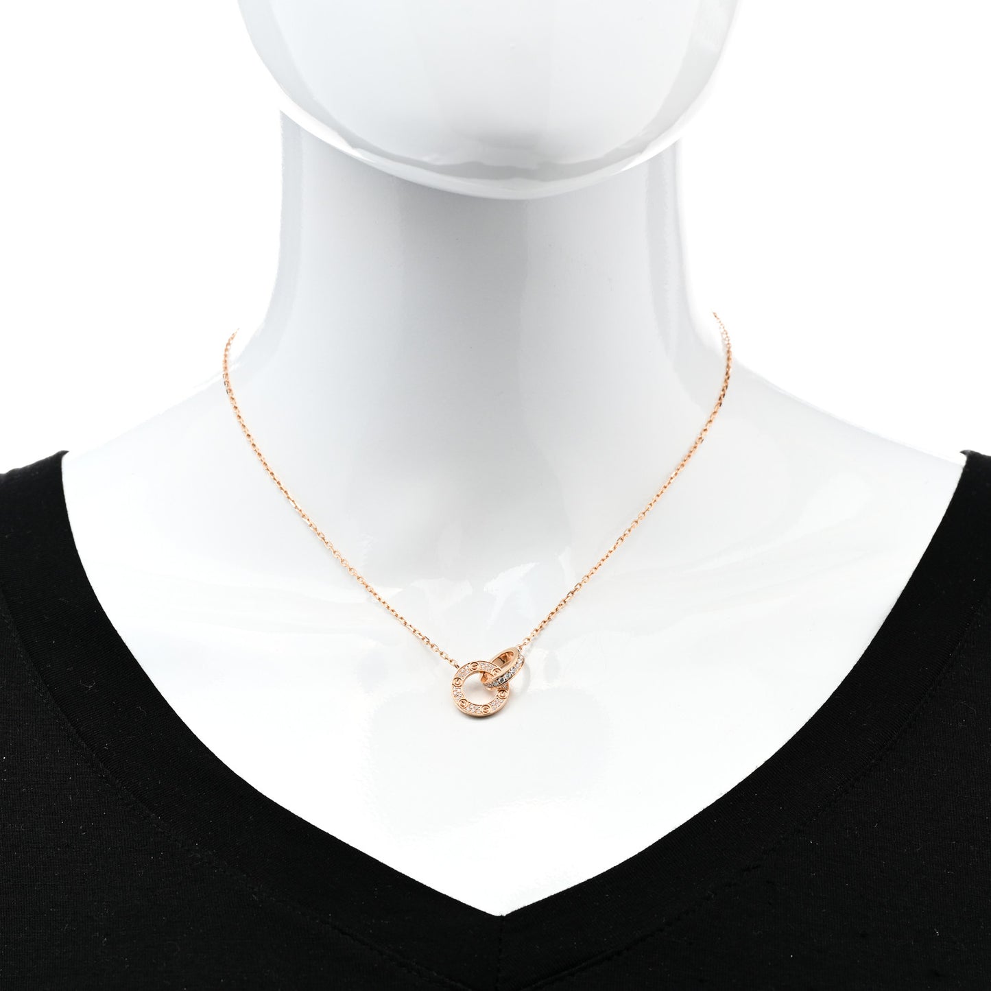 18K Pink Gold Diamond Interlocking LOVE Paved Necklace