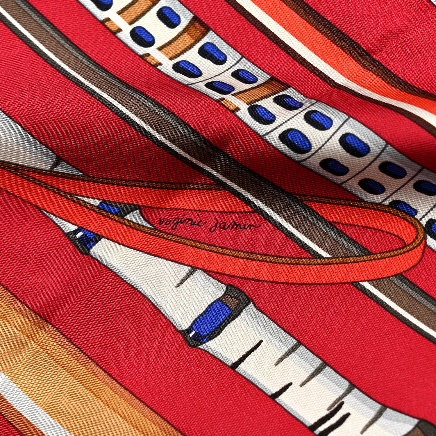 Hermes Silk Les Cannes Scarf 90 Scarf Rouge H Grege Bleu 3 of 4