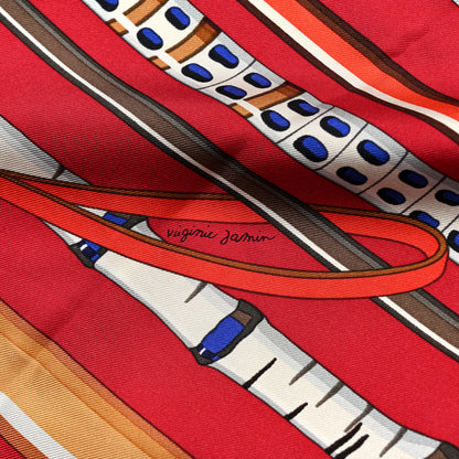 Hermes Silk Les Cannes Scarf 90 Scarf Rouge H Grege Bleu 3 of 4