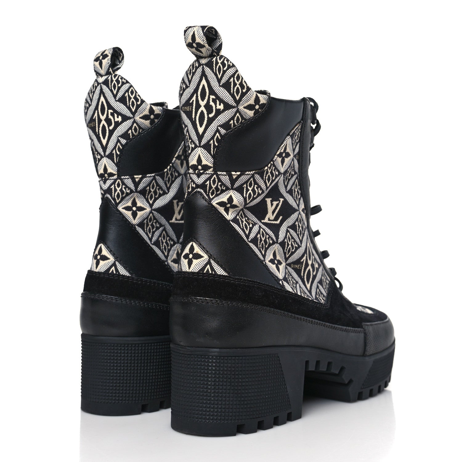 Louis Vuitton Suede Calfskin Jacquard Since 1854 Laureate Platform Desert Boots 40 Black 4 of 7