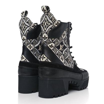 Louis Vuitton Suede Calfskin Jacquard Since 1854 Laureate Platform Desert Boots 40 Black 4 of 7