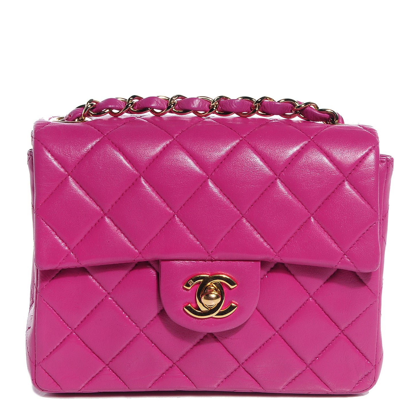 Lambskin Quilted Mini Square Flap Fuchsia