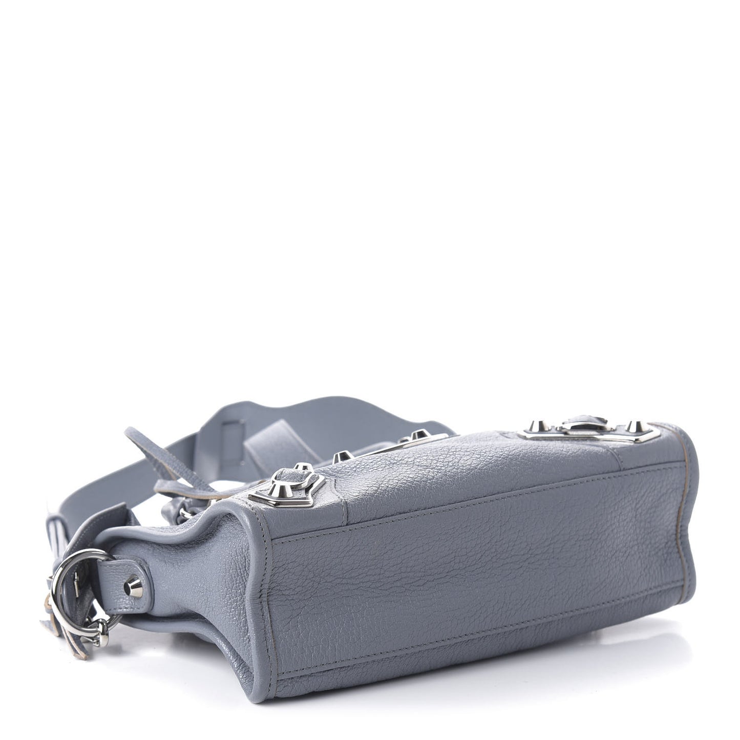 Chevre Silver Metallic Edge Hardware Mini City Bleu Acier
