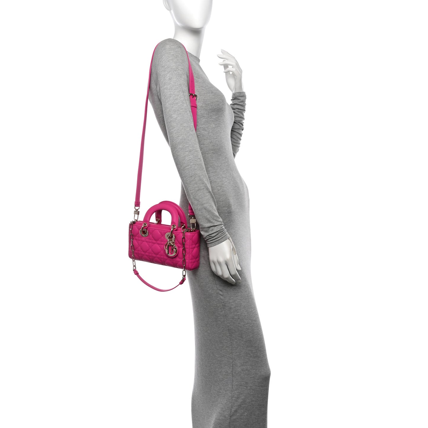 Lambskin Cannage Small Lady D-Joy Fuchsia