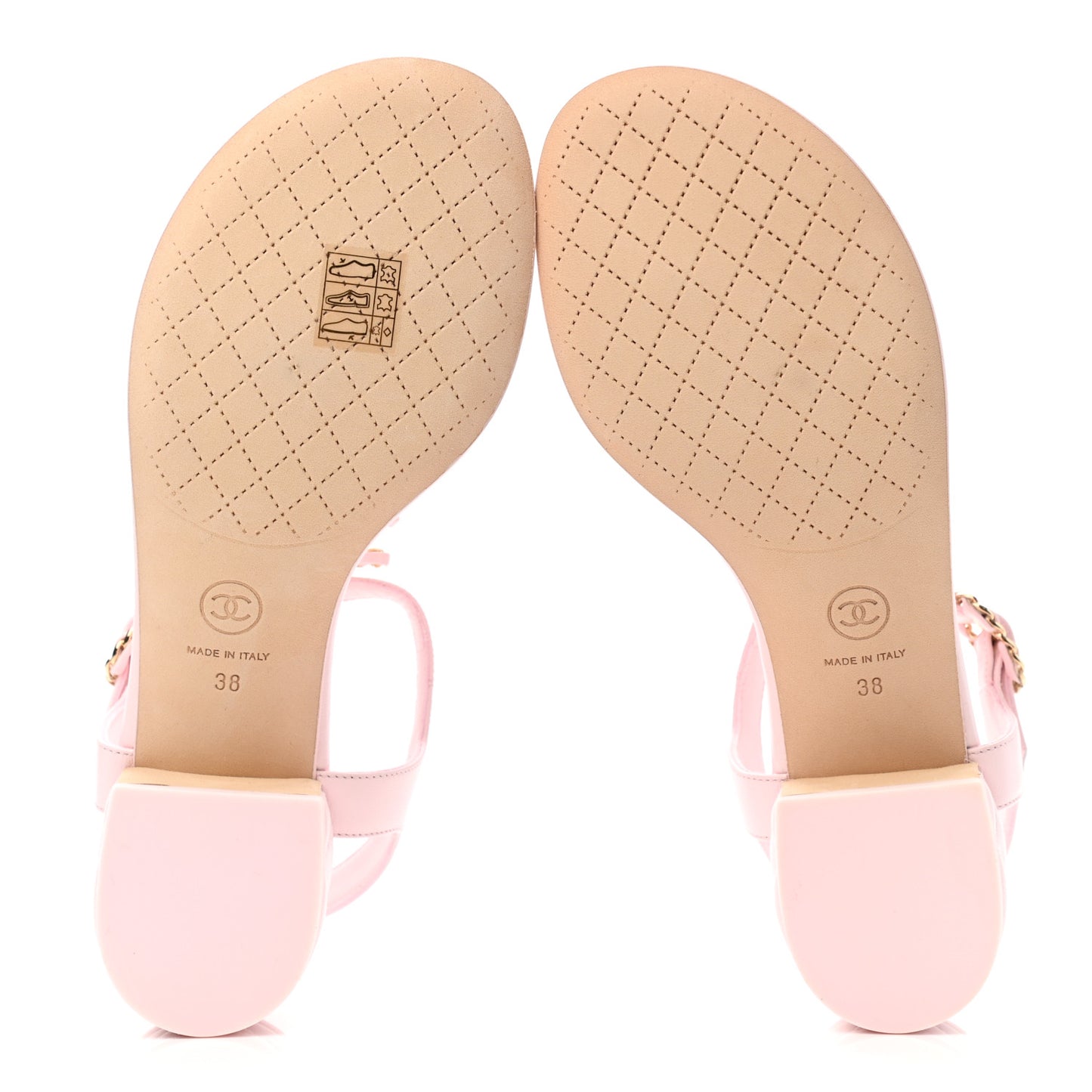 Lambskin Chain CC Logo Thong Sandals 38 Light Pink