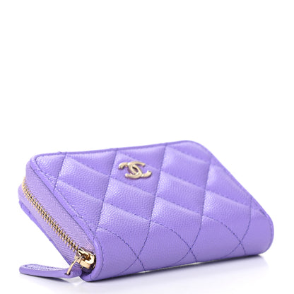 Chanel Caviar Quilted Zip Around Coin Purse Wallet Purple 4 of 7